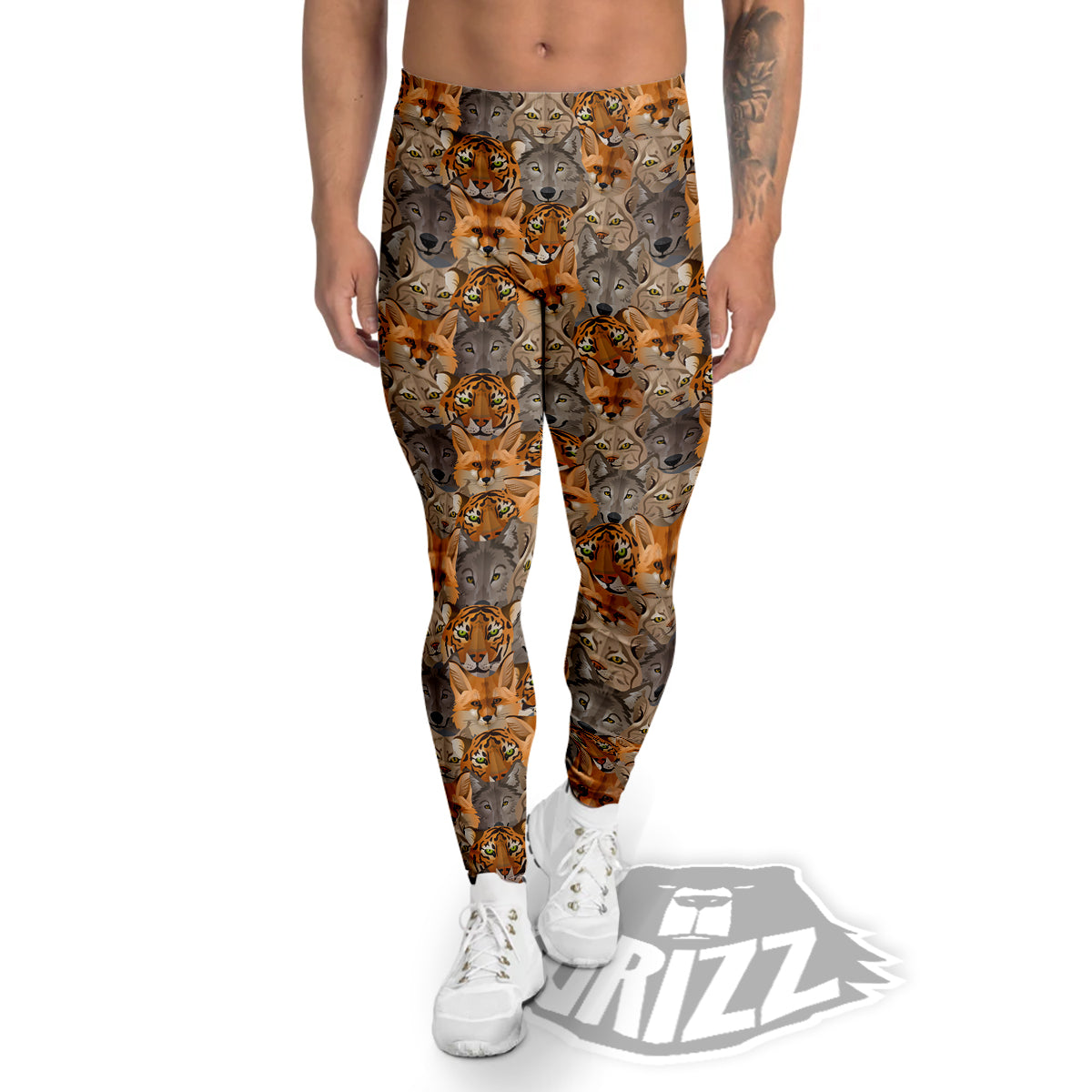 Brown And Orange Wild Animals Print Pattern Men's Leggings-grizzshop