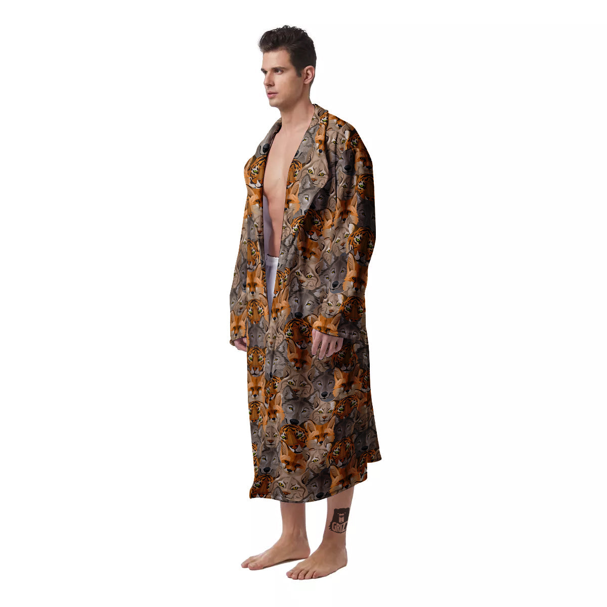 Brown And Orange Wild Animals Print Pattern Men's Robe-grizzshop