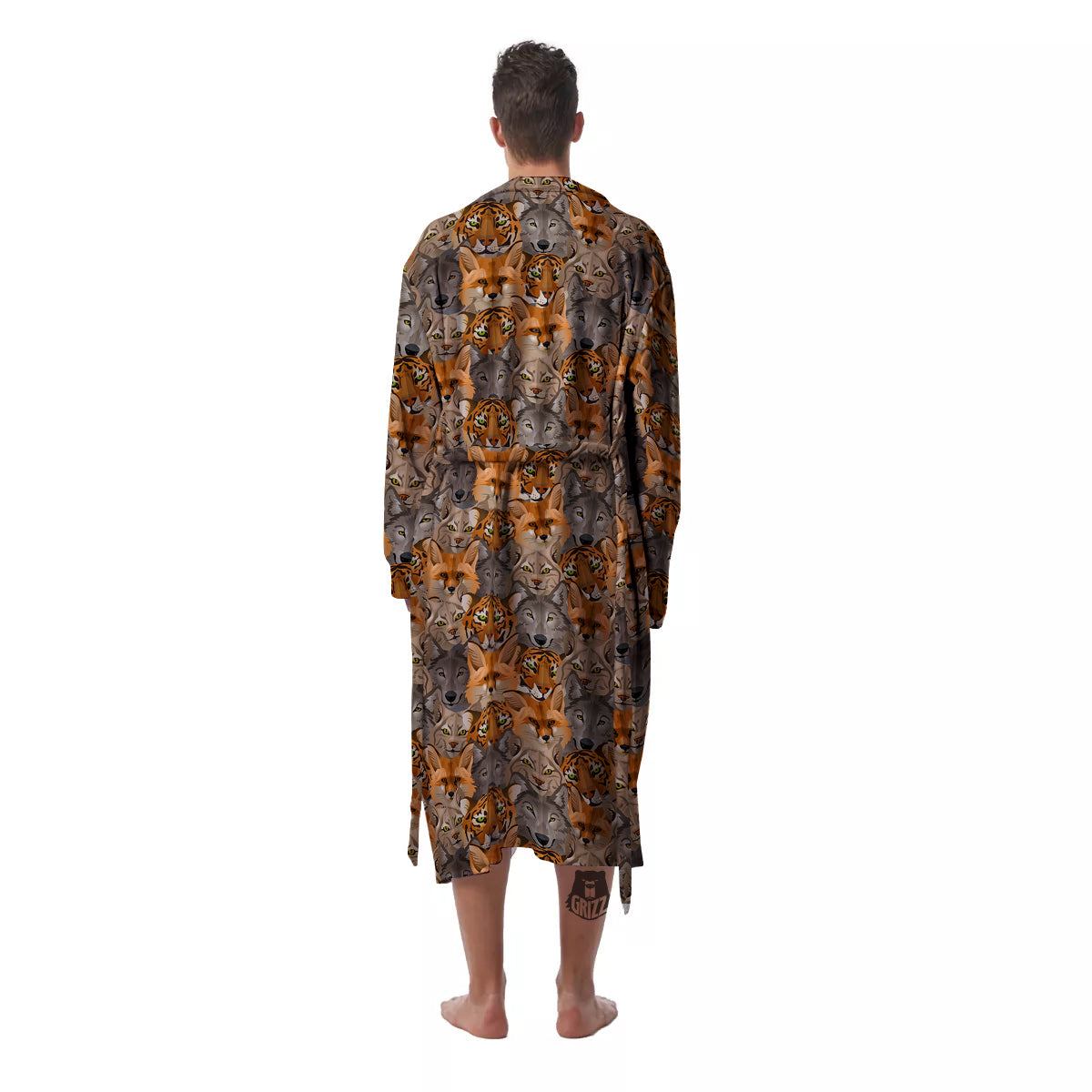 Brown And Orange Wild Animals Print Pattern Men's Robe-grizzshop