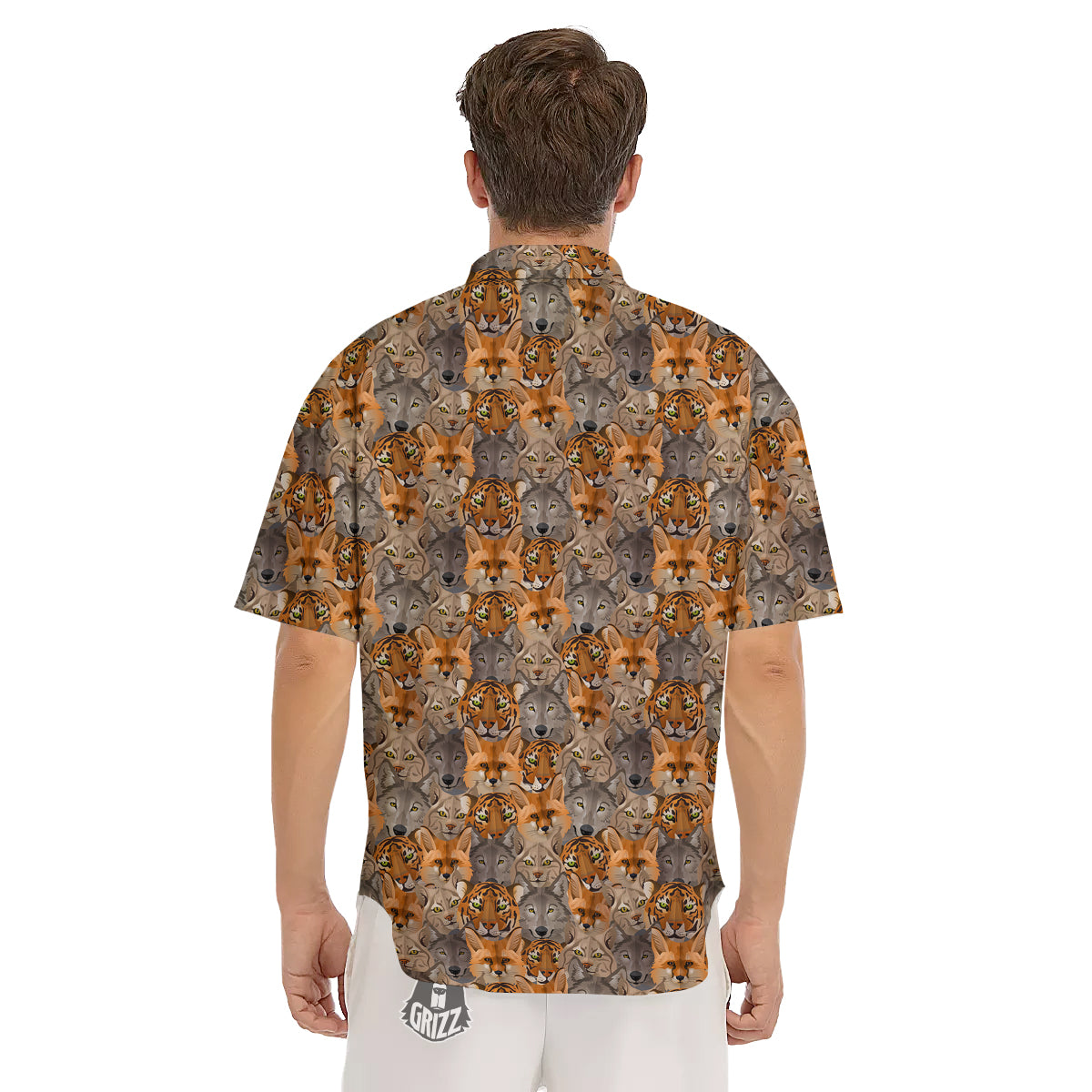 Brown And Orange Wild Animals Print Pattern Men's Short Sleeve Shirts-grizzshop