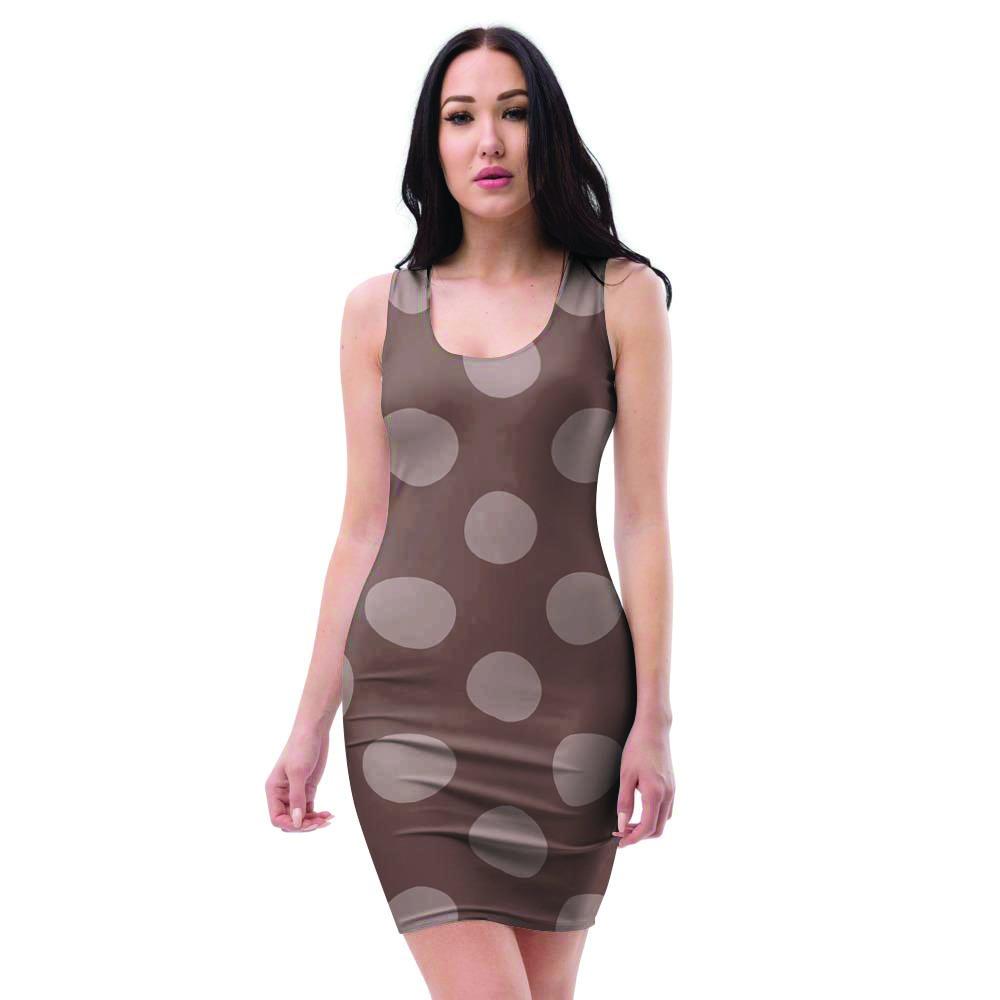 Brown And Tan Polka Dot Bodycon Dress-grizzshop