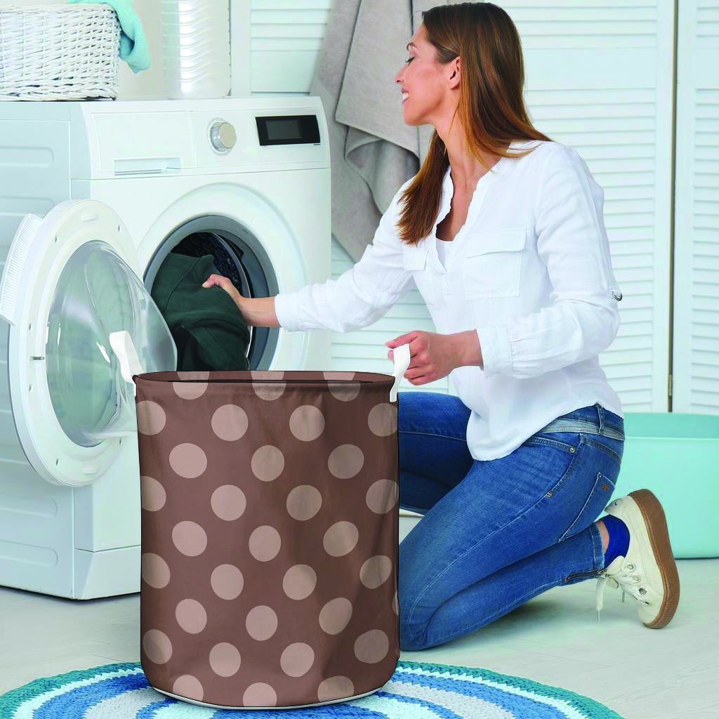 Brown And Tan Polka Dot Laundry Basket-grizzshop