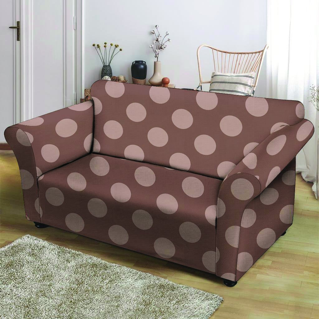 Brown And Tan Polka Dot Loveseat Cover-grizzshop