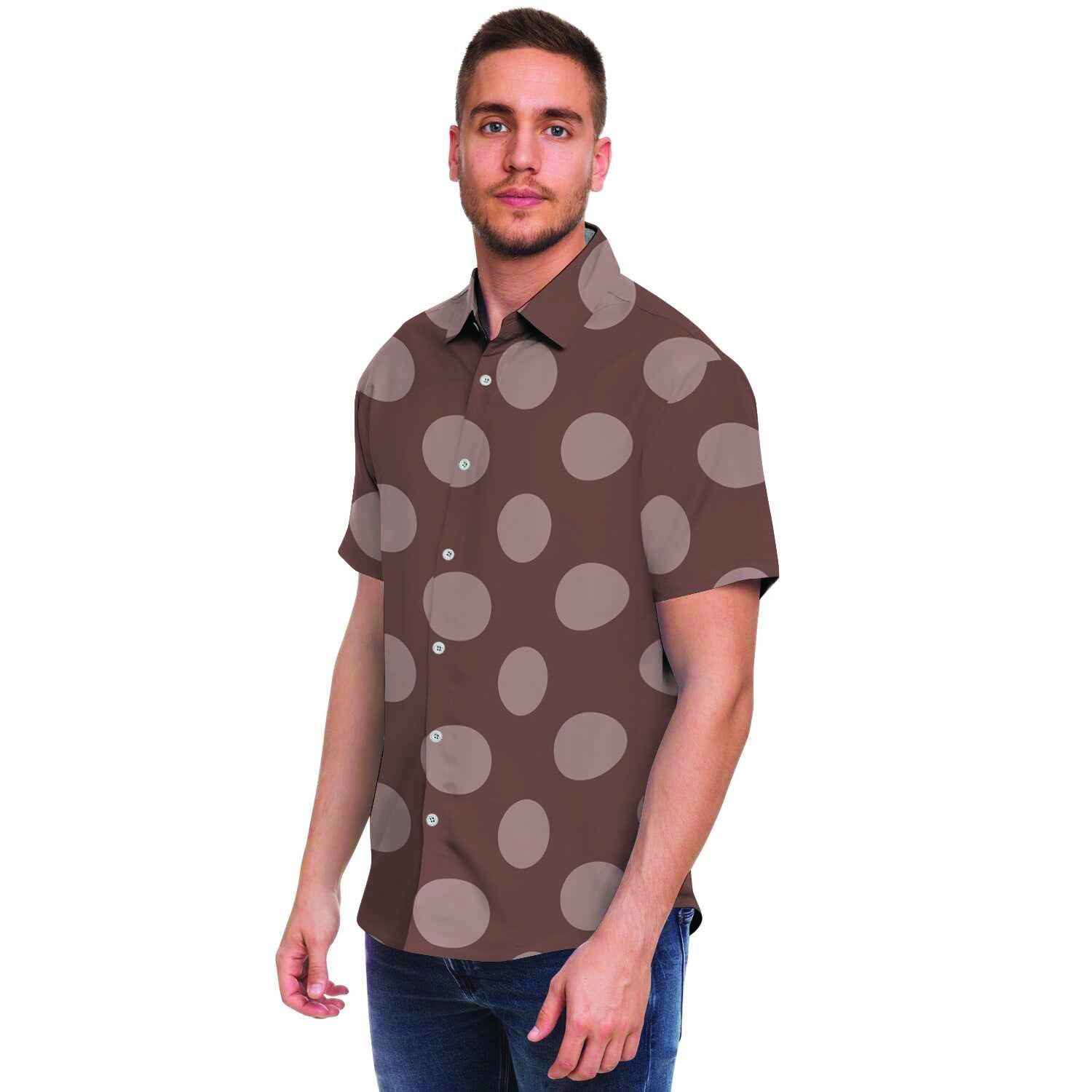 Brown And Tan Polka Dot Men's Short Sleeve Shirt-grizzshop