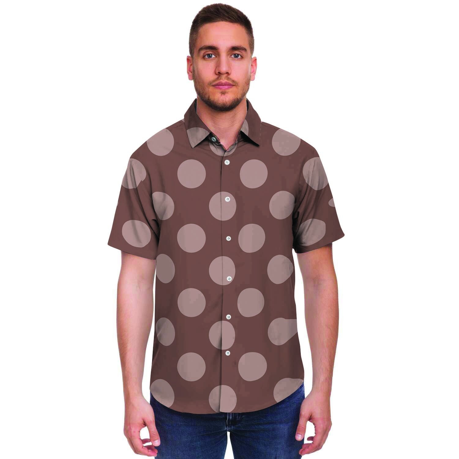 Brown And Tan Polka Dot Men's Short Sleeve Shirt-grizzshop