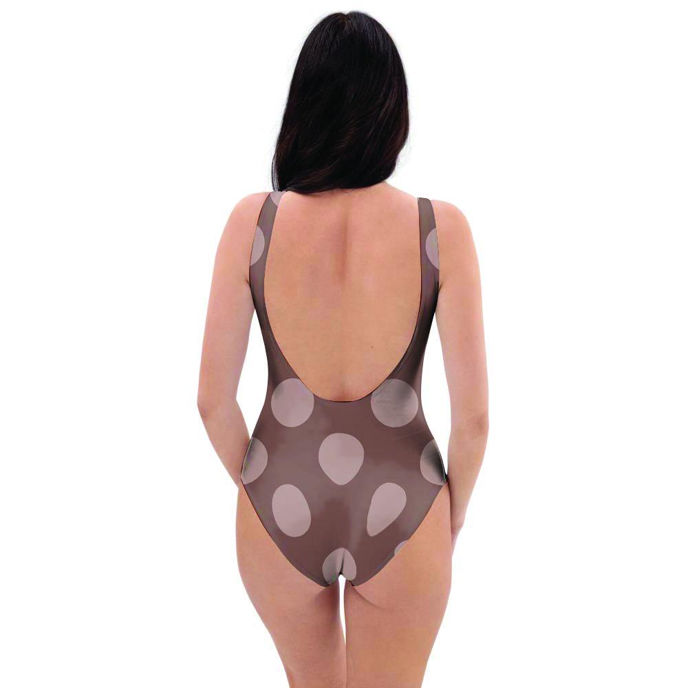 Brown And Tan Polka Dot One Piece Swimsuite-grizzshop