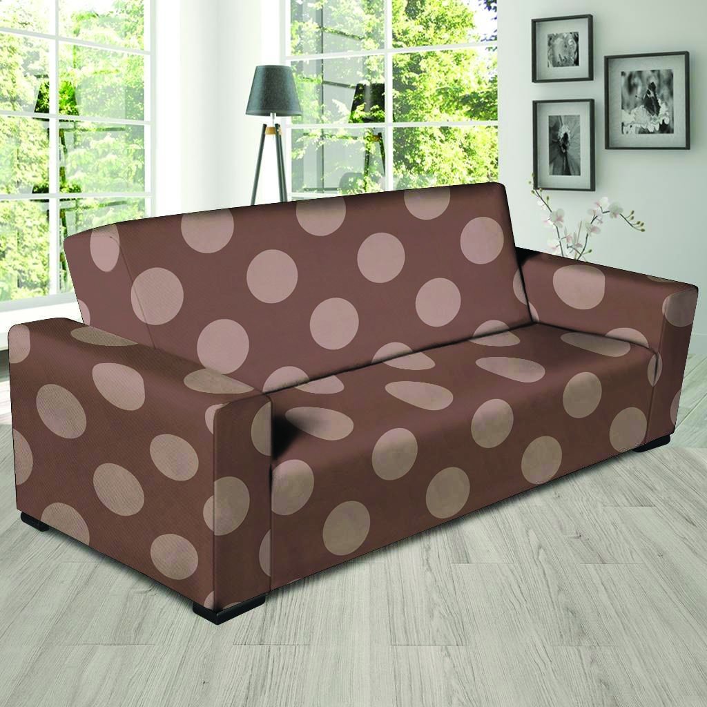 Brown And Tan Polka Dot Sofa Cover-grizzshop