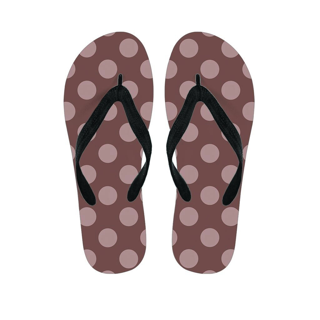 Brown And Tan Polka Dot Women's Flip Flops-grizzshop