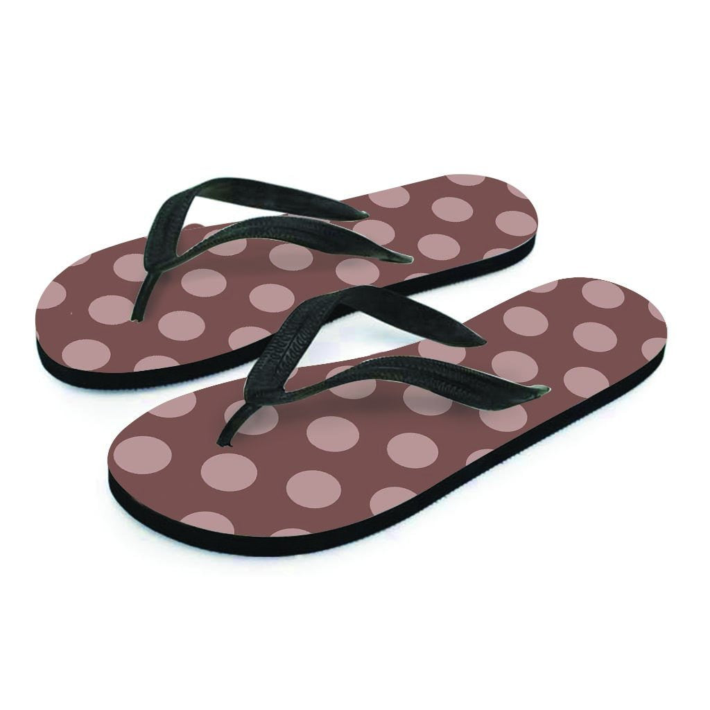 Brown And Tan Polka Dot Women's Flip Flops-grizzshop