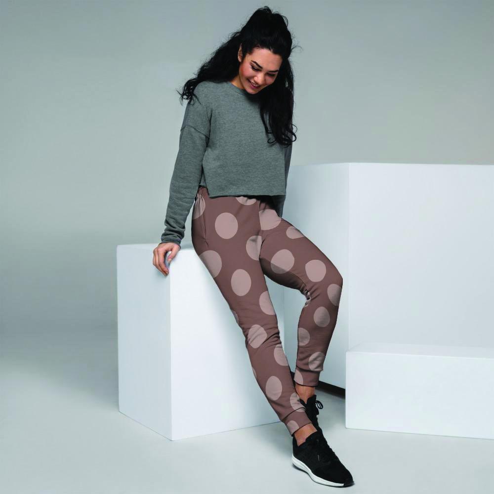 Brown And Tan Polka Dot Women's Joggers-grizzshop