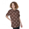 Brown And Tan Polka Dot Women's Short Sleeve Shirts-grizzshop