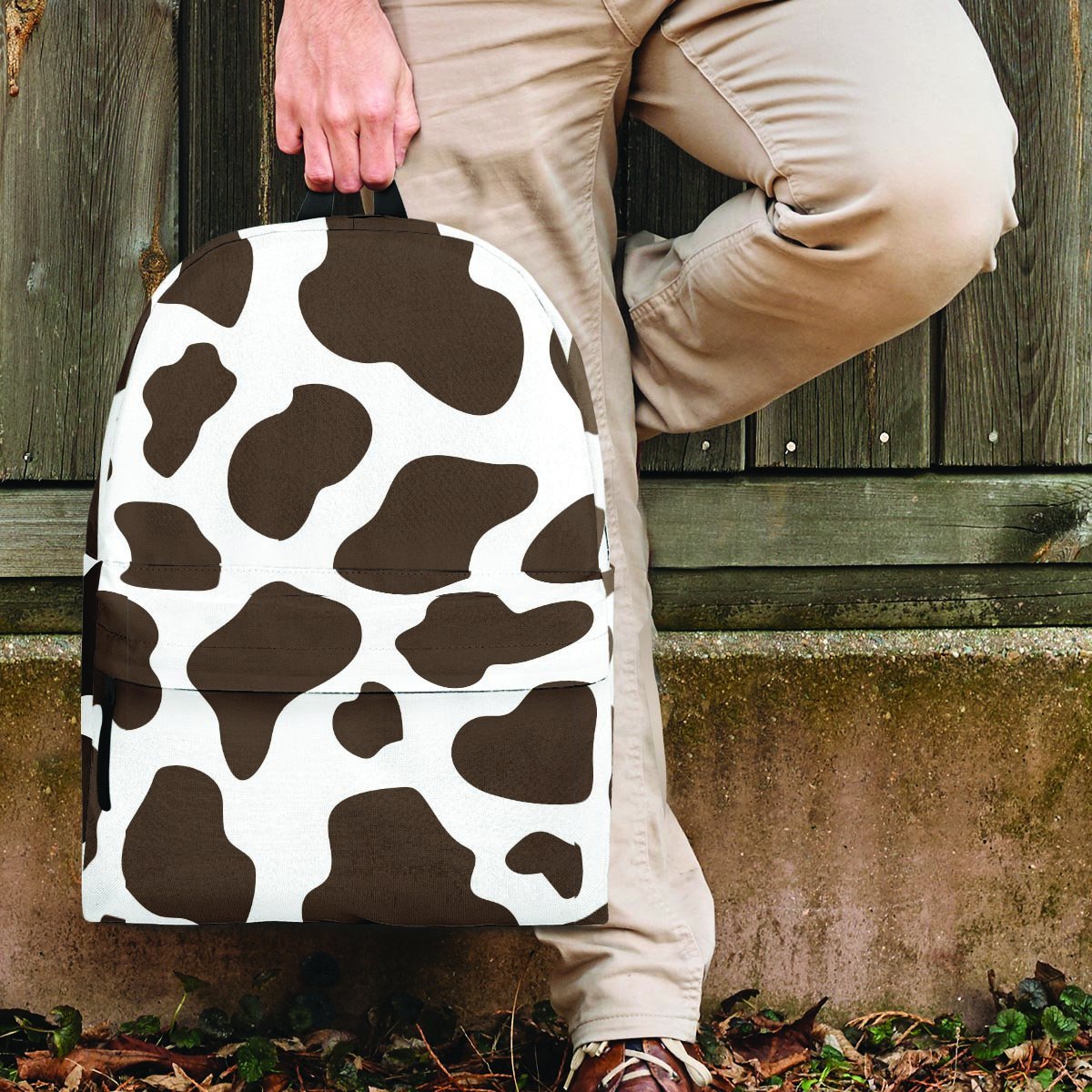 Brown And White Cow Print Backpack-grizzshop