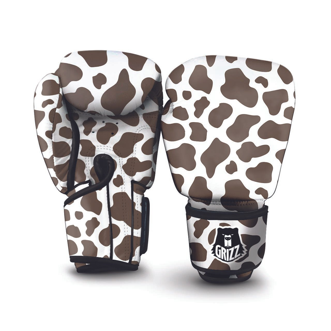 Brown And White Cow Print Boxing Gloves-grizzshop