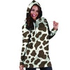 Brown And White Cow Print Hoodie Dress-grizzshop