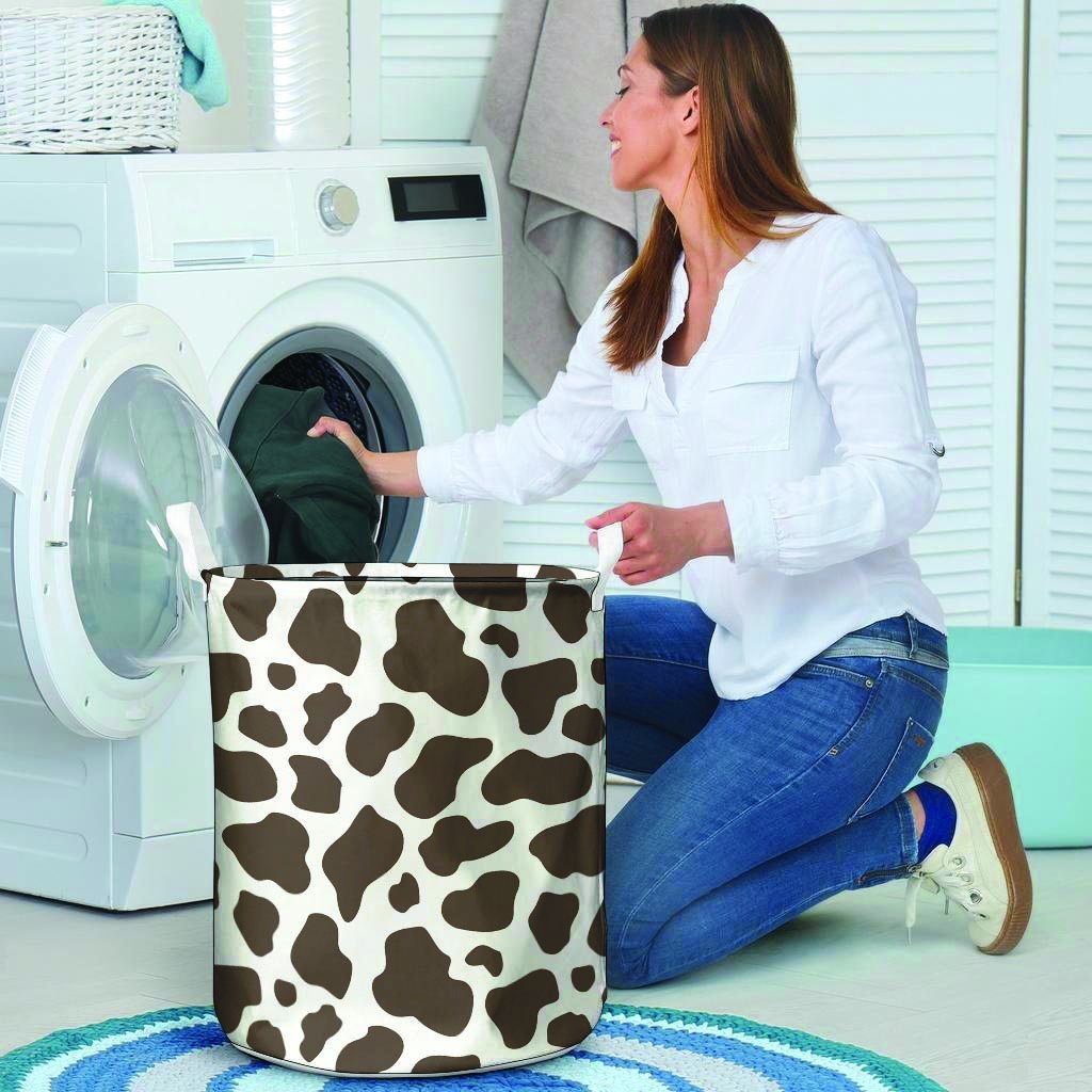 Brown And White Cow Print Laundry Basket-grizzshop