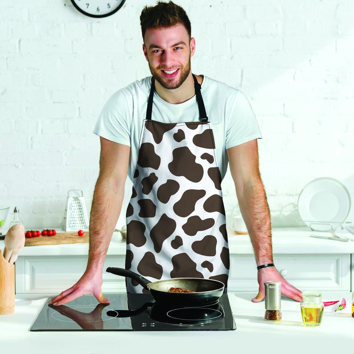 Brown And White Cow Print Men's Apron-grizzshop