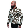 Brown And White Cow Print Men's Bomber Jacket-grizzshop