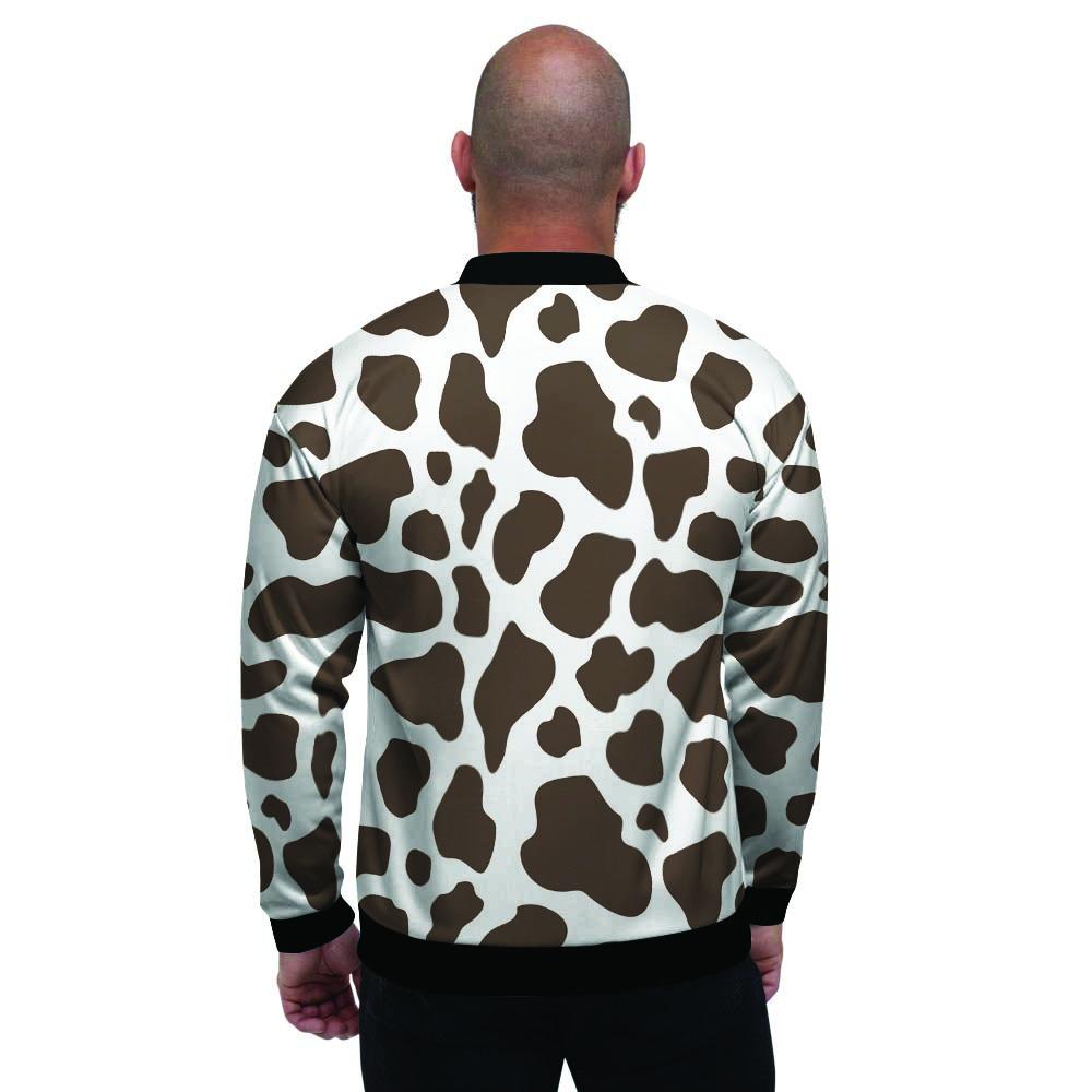 Brown And White Cow Print Men's Bomber Jacket-grizzshop