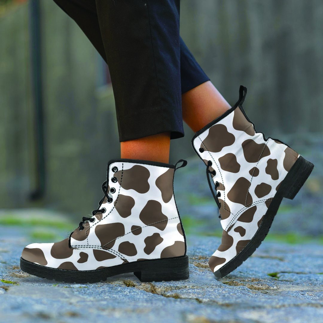 Brown And White Cow Print Men's Boots-grizzshop