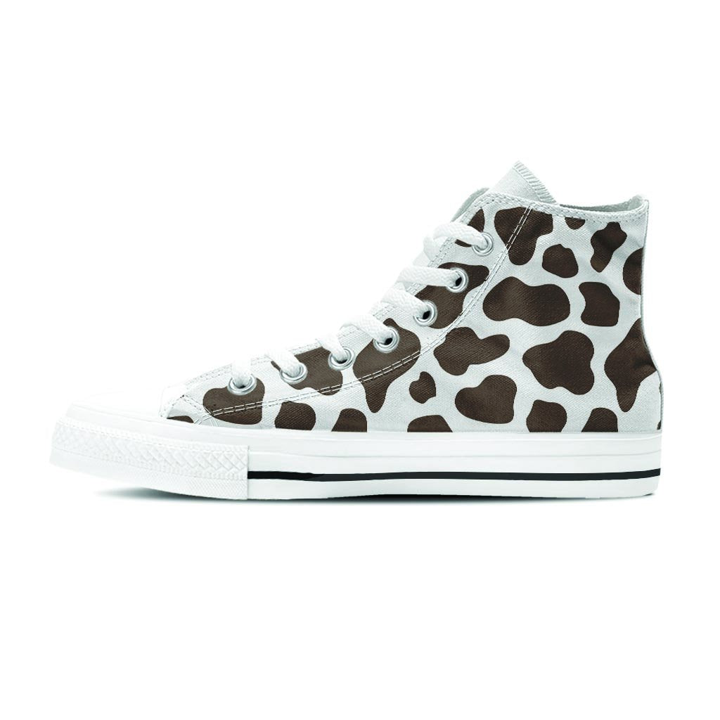 Brown And White Cow Print Men's High Top Shoes-grizzshop