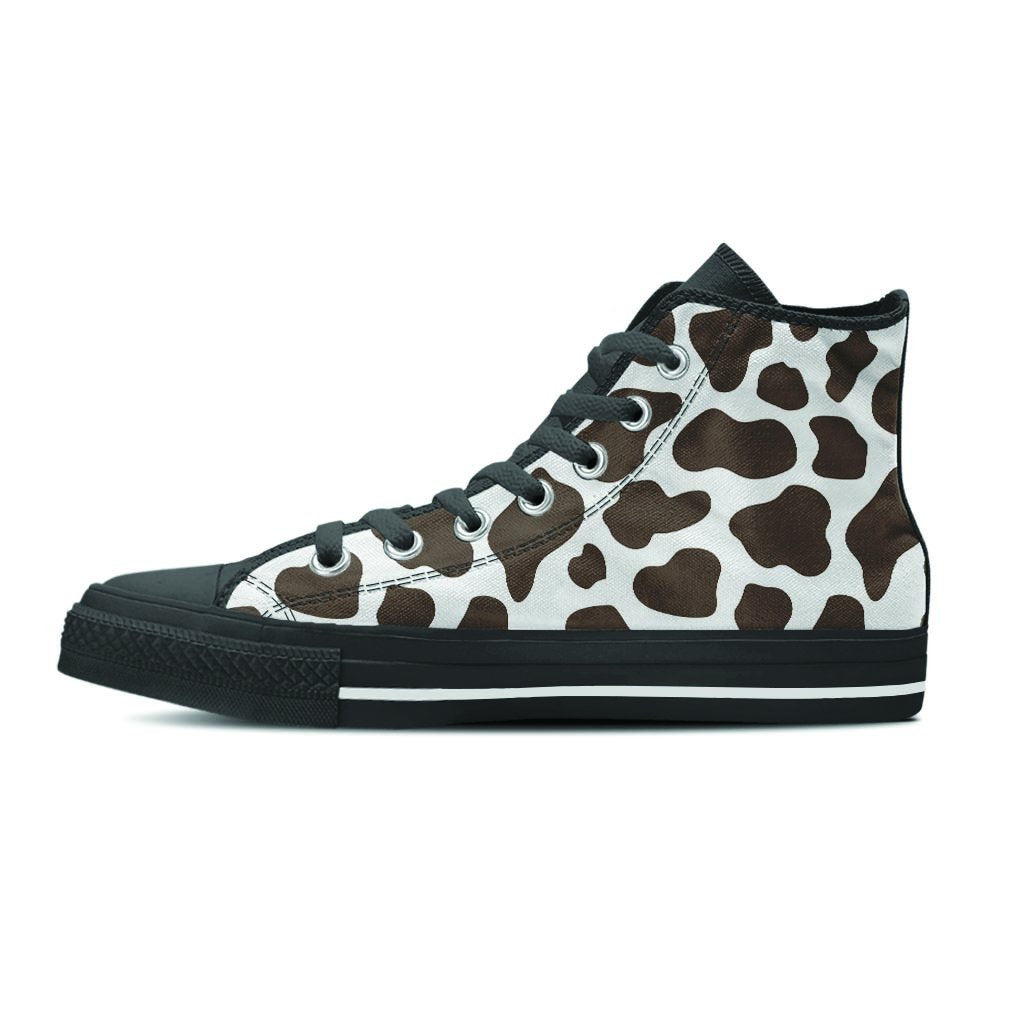 Brown And White Cow Print Men's High Top Shoes-grizzshop