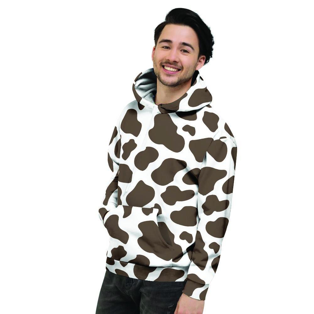 Brown And White Cow Print Men's Hoodie-grizzshop