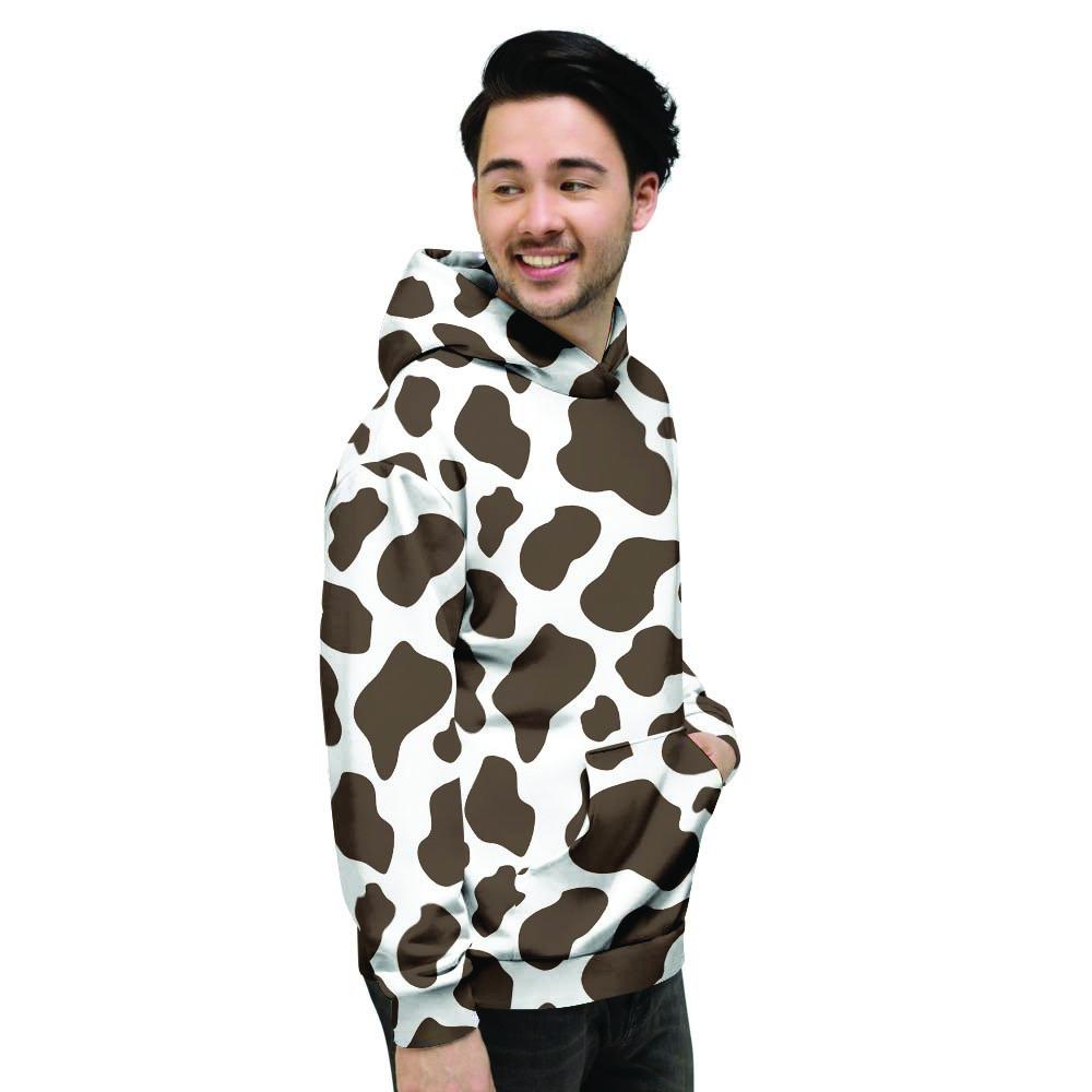 Brown And White Cow Print Men's Hoodie-grizzshop