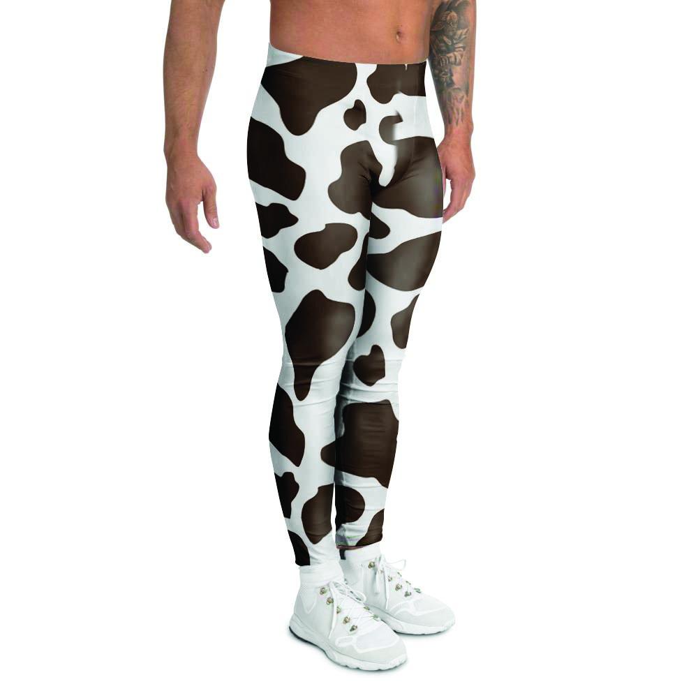 Brown And White Cow Print Men's Leggings-grizzshop