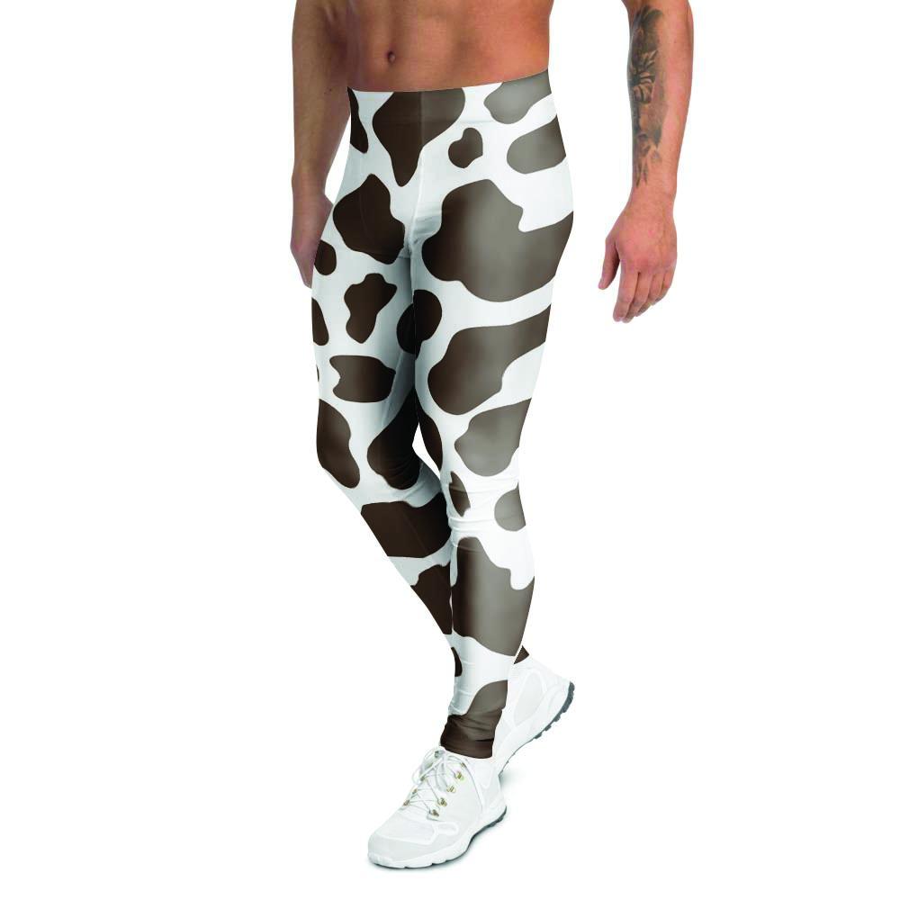 Brown And White Cow Print Men's Leggings-grizzshop