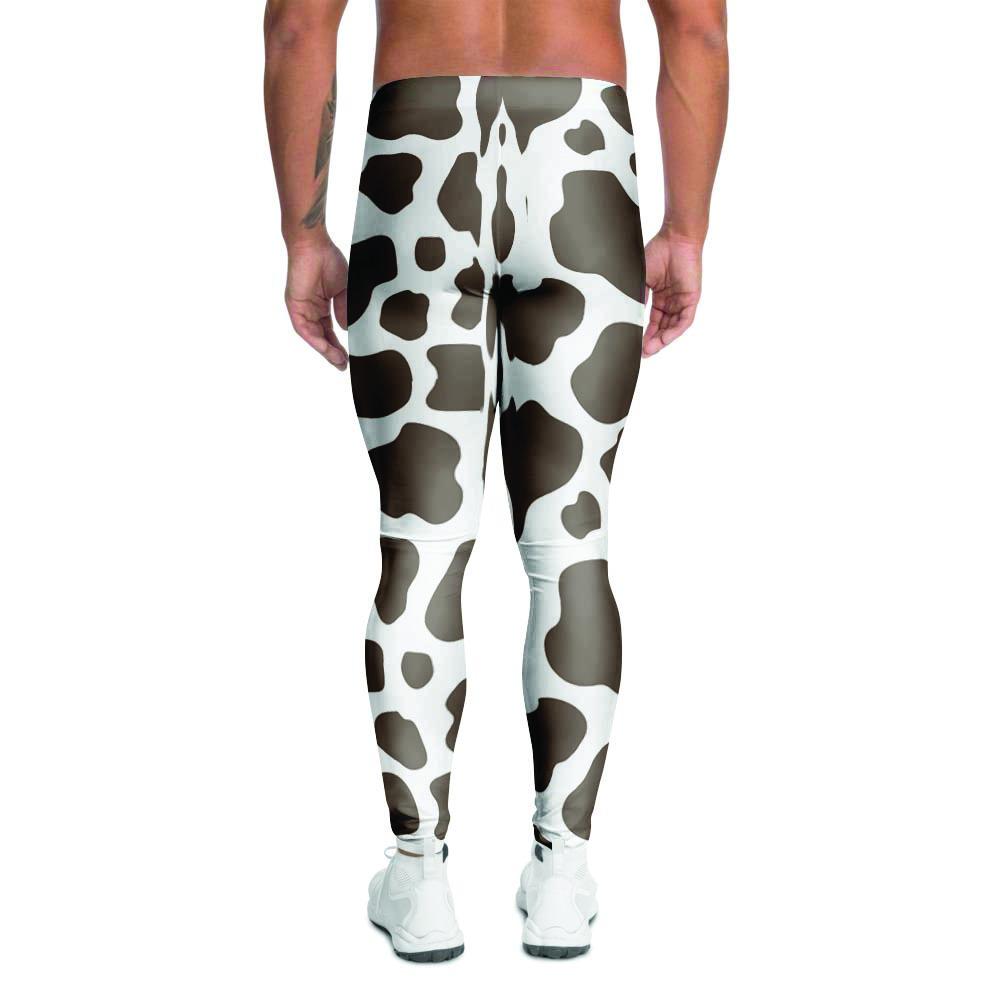 Brown And White Cow Print Men's Leggings-grizzshop