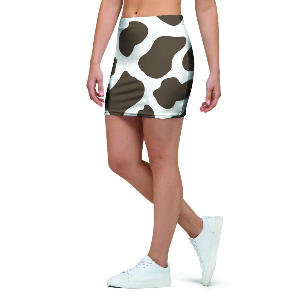 Brown And White Cow Print Mini Skirt-grizzshop