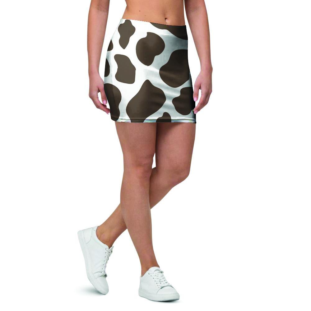 Brown And White Cow Print Mini Skirt-grizzshop
