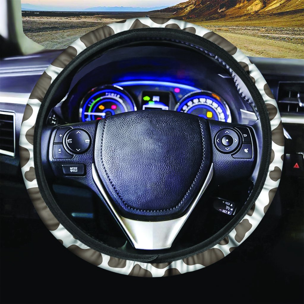 Brown And White Cow Print Steering Wheel Cover-grizzshop