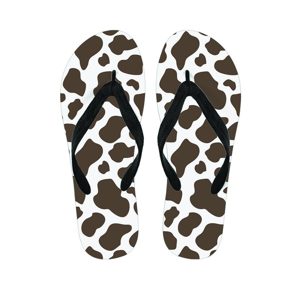 Brown And White Cow Print Women's Flip Flops-grizzshop