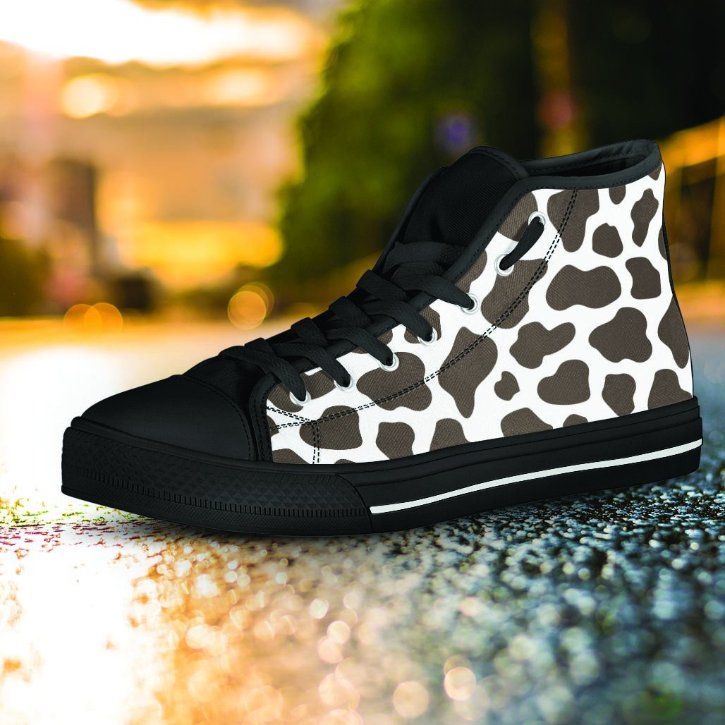 Brown And White Cow Print Women's High Top Shoes-grizzshop