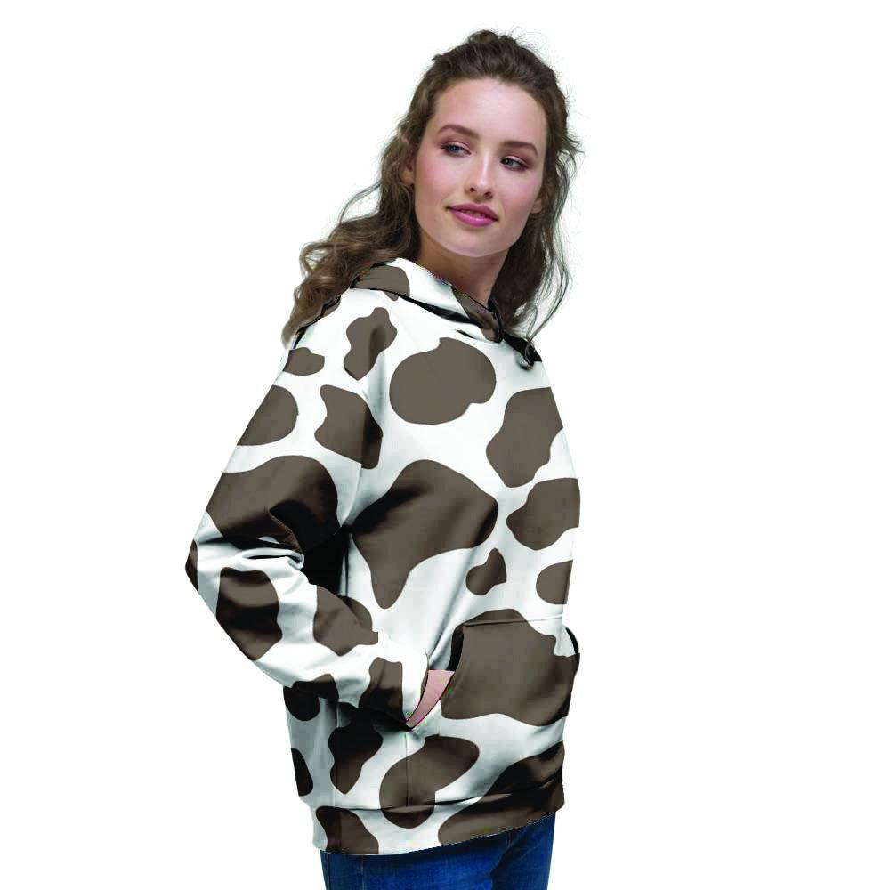 Brown And White Cow Print Women's Hoodie-grizzshop