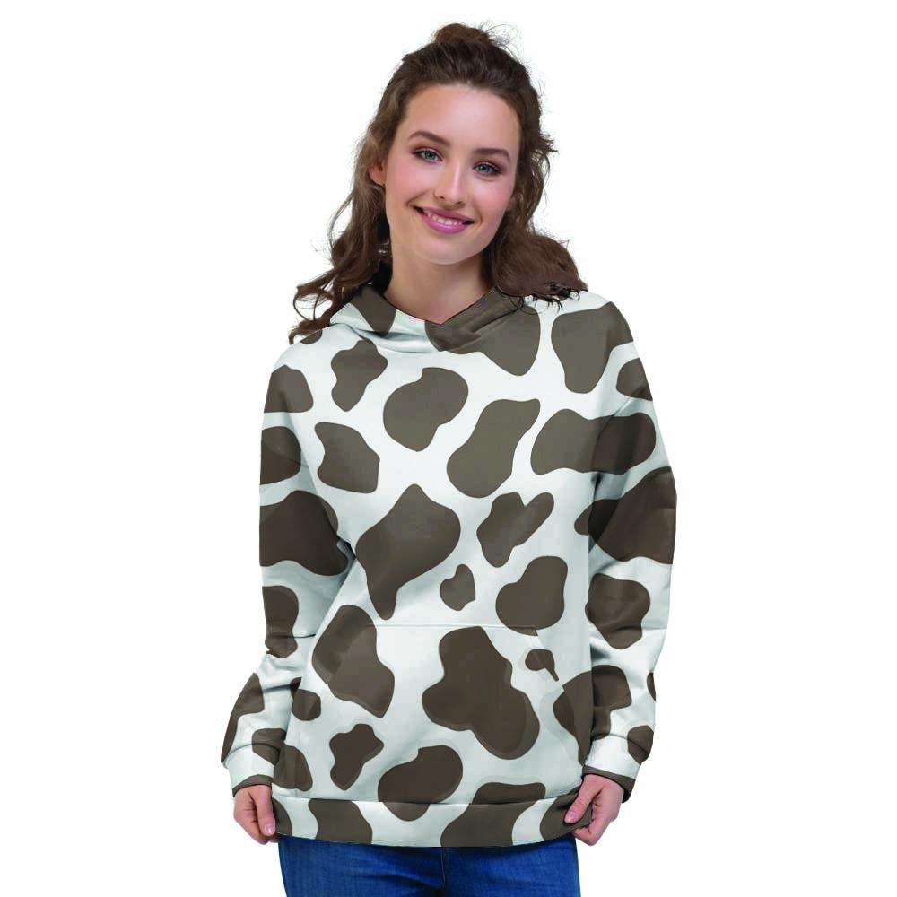 Brown And White Cow Print Women's Hoodie-grizzshop