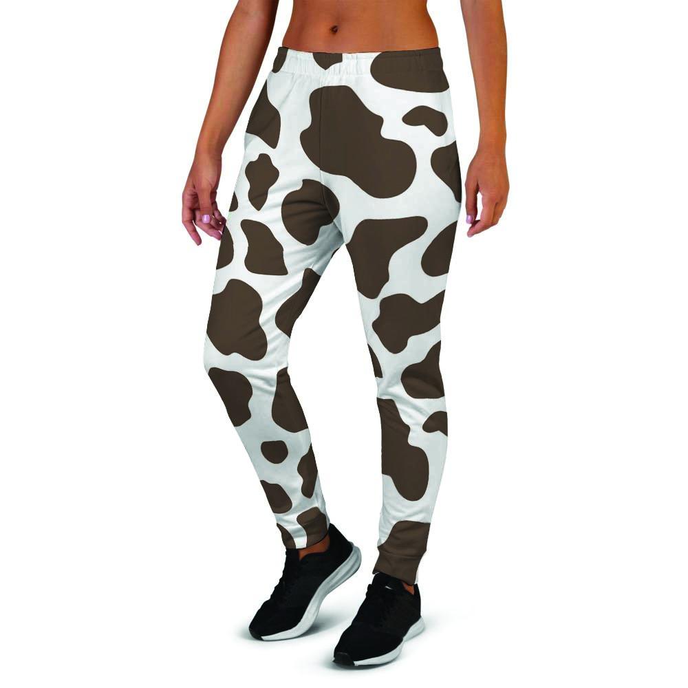 Brown And White Cow Print Women's Joggers-grizzshop