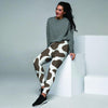 Brown And White Cow Print Women's Joggers-grizzshop