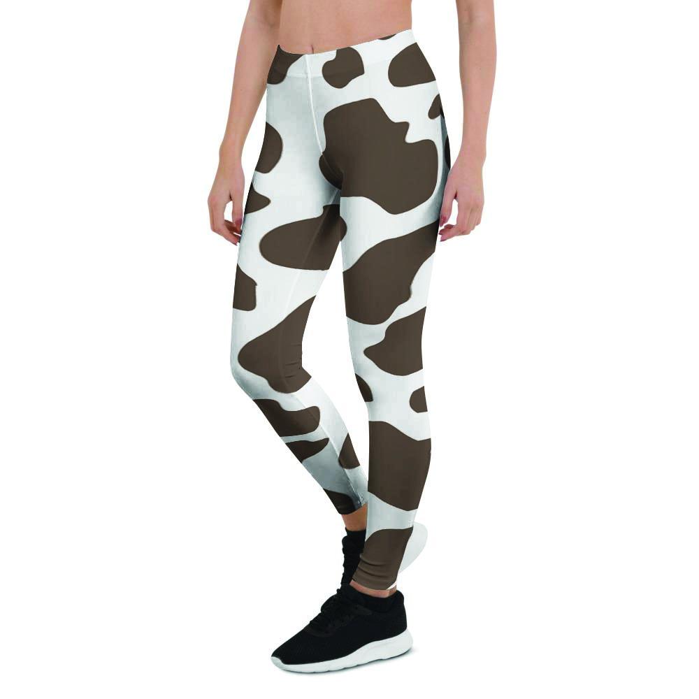 Brown And White Cow Print Women's Leggings-grizzshop