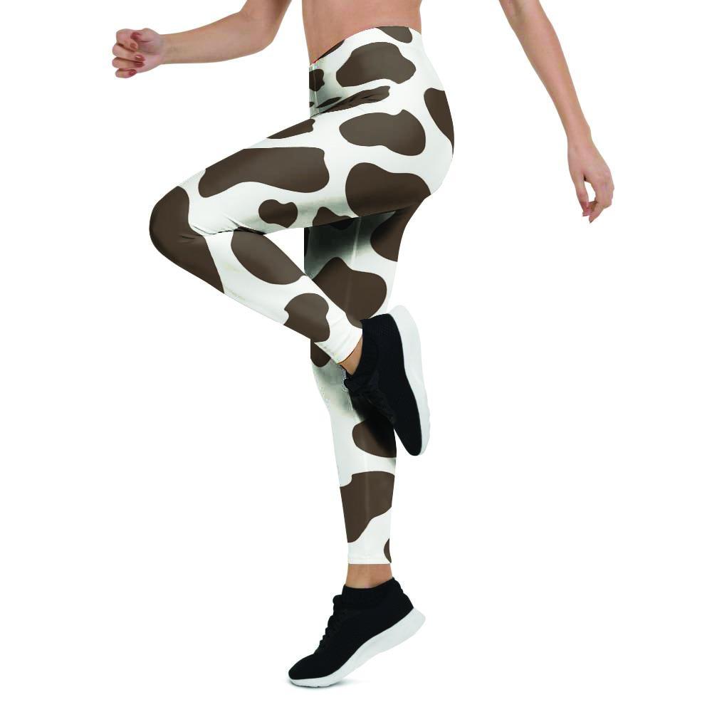 Brown And White Cow Print Women's Leggings-grizzshop