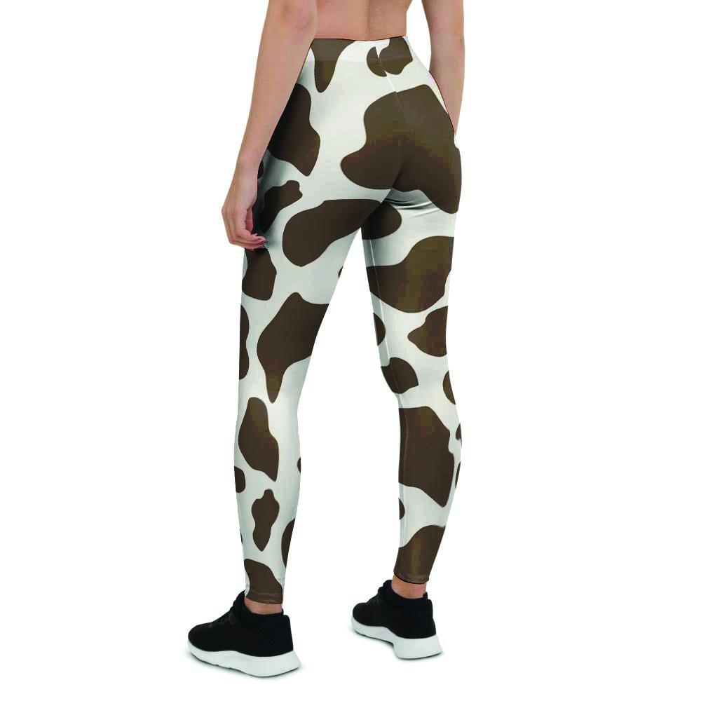 Brown And White Cow Print Women's Leggings-grizzshop