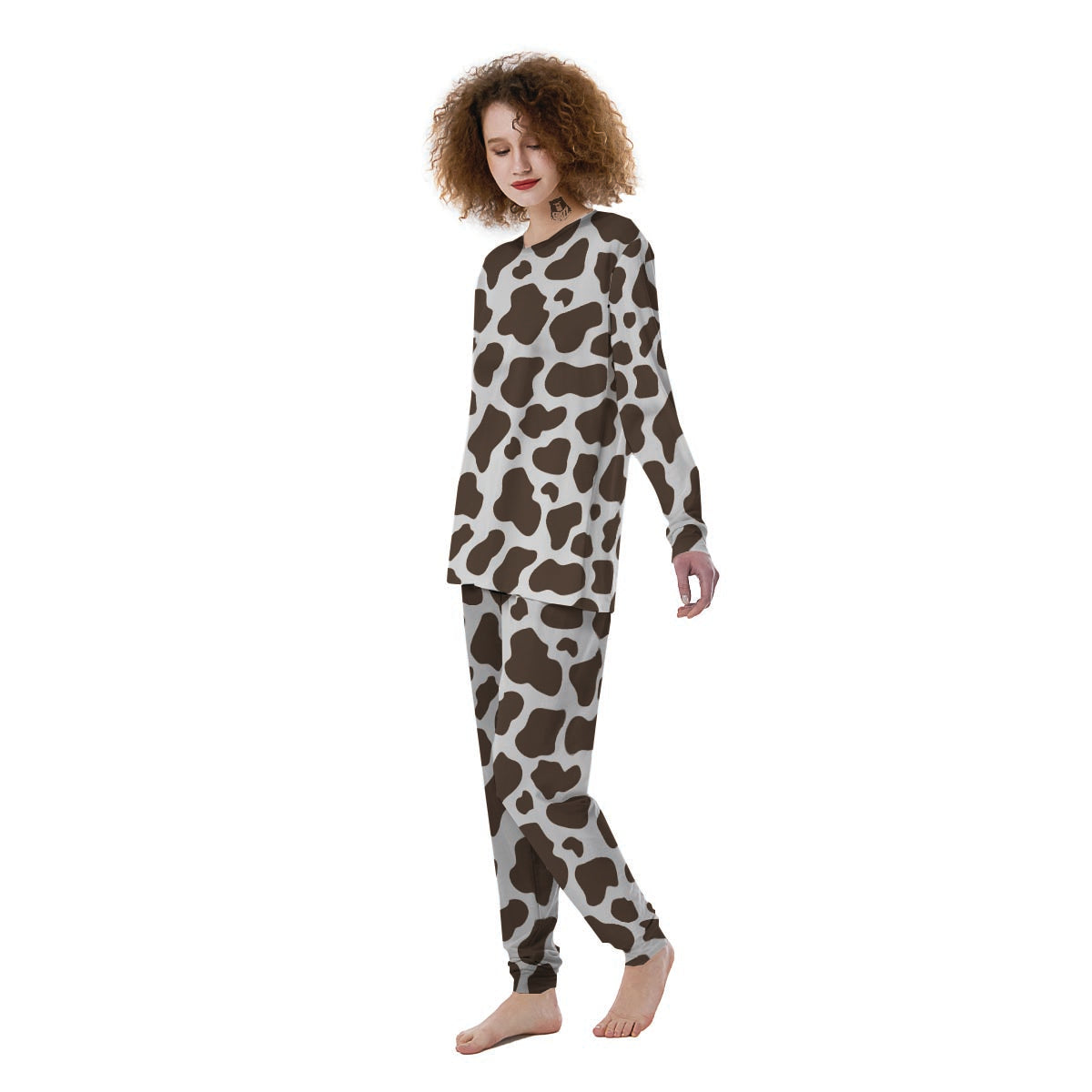 Brown And White Cow Print Women's Pajamas-grizzshop