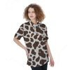 Brown And White Cow Print Women's Short Sleeve Shirts-grizzshop