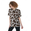 Brown And White Cow Print Women's Short Sleeve Shirts-grizzshop