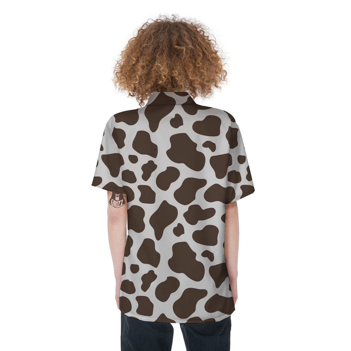 Brown And White Cow Print Women's Short Sleeve Shirts-grizzshop