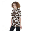 Brown And White Cow Print Women's Short Sleeve Shirts-grizzshop