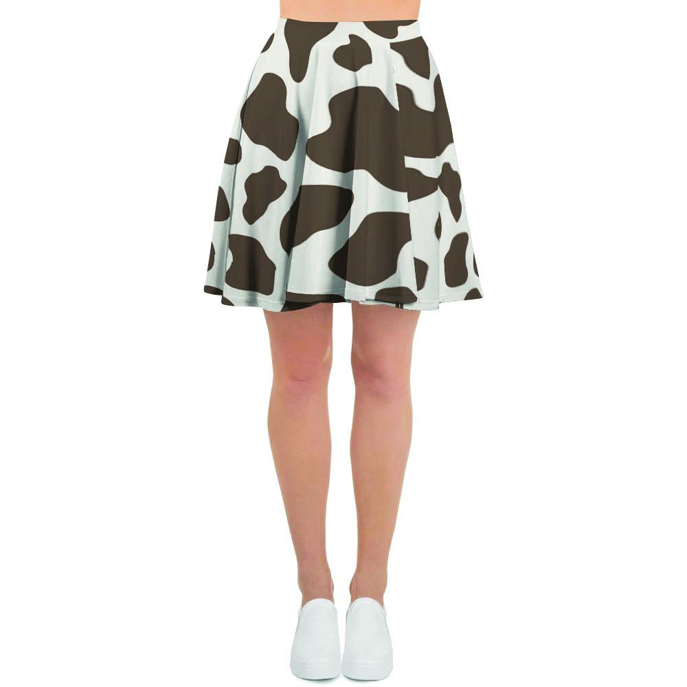 Brown and white cow print skirt best sale