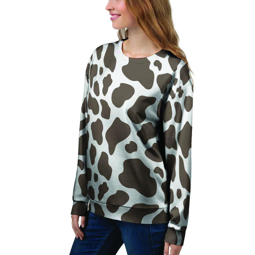 Brown And White Cow Print Women's Sweatshirt-grizzshop