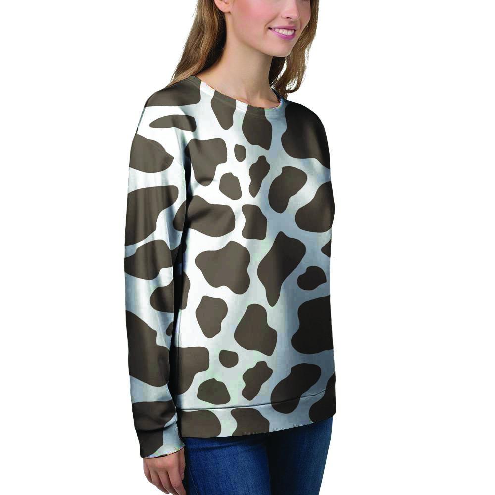 Brown And White Cow Print Women's Sweatshirt-grizzshop